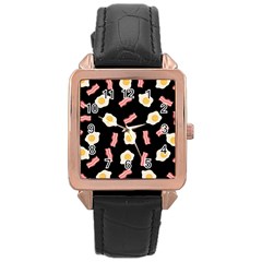Bacon And Egg Pop Art Pattern Rose Gold Leather Watch  by Valentinaart