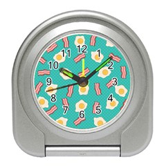 Bacon And Egg Pop Art Pattern Travel Alarm Clock by Valentinaart