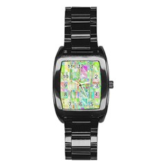 Pastel Quilt Background Texture Stainless Steel Barrel Watch by Pakrebo