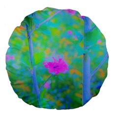 Pink Rose Of Sharon Impressionistic Blue Landscape Garden Large 18  Premium Flano Round Cushions by myrubiogarden
