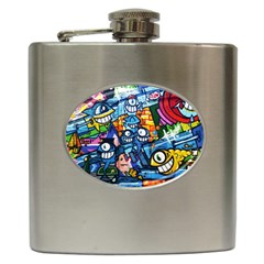 Graffiti Urban Colorful Graffiti Cartoon Fish Hip Flask (6 Oz) by genx