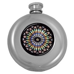 Stained Glass Cathedral Rosette Round Hip Flask (5 Oz) by Pakrebo