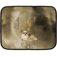 Cute Little Chihuahua With Hearts On The Moon Double Sided Fleece Blanket (mini)  by FantasyWorld7