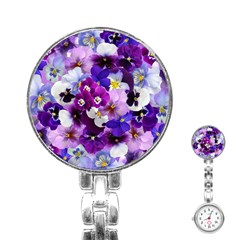Pretty Purple Pansies Stainless Steel Nurses Watch by retrotoomoderndesigns