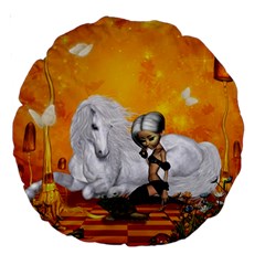 Wonderful Unicorn With Fairy Large 18  Premium Round Cushions by FantasyWorld7