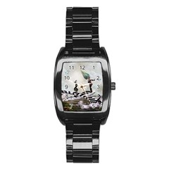 Cute Fairy Dancing On A Piano With Butterflies And Birds Stainless Steel Barrel Watch by FantasyWorld7