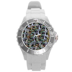 Comic Books Pattern Round Plastic Sport Watch (l) by snowwhitegirl