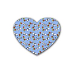 Lamb Pattern Blue Rubber Coaster (heart)  by snowwhitegirl