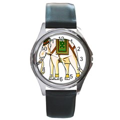 Elephant Indian Animal Design Round Metal Watch by Sudhe