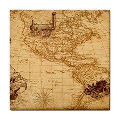 Map Discovery America Ship Train Tile Coasters by Sudhe