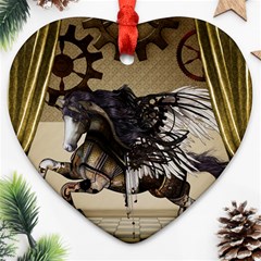 Awesome Steampunk Unicorn With Wings Heart Ornament (two Sides) by FantasyWorld7
