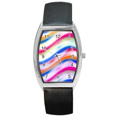 Vivid Colorful Wavy Abstract Print Barrel Style Metal Watch by dflcprintsclothing