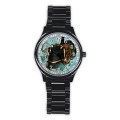 Spirit Of Steampunk, Awesome Train In The Sky Stainless Steel Round Watch by FantasyWorld7