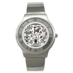 African Senufo Korhogo Tribal Ethnic Art Elements Vector Stainless Steel Watch by BluedarkArt