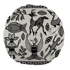 African Senufo Korhogo Tribal Ethnic Art Elements Vector Large 18  Premium Flano Round Cushions by BluedarkArt