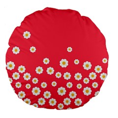 Flowers White Daisies Pattern Red Background Flowers White Daisies Pattern Red Bottom Large 18  Premium Flano Round Cushions by genx