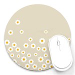 White Daisies Flower Pattern on vintage pastel beige Background retro style Round Mousepads Front