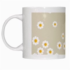 White Daisies Flower Pattern On Vintage Pastel Beige Background Retro Style White Mugs by genx