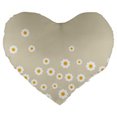 White Daisies Flower Pattern On Vintage Pastel Beige Background Retro Style Large 19  Premium Flano Heart Shape Cushions by genx