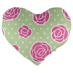 Roses flowers pink and pastel lime green pattern with retro dots Large 19  Premium Heart Shape Cushions Front
