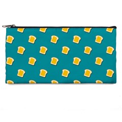 Toast With Cheese Funny Retro Pattern Turquoise Green Background Pencil Cases by genx