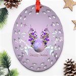 Happy Easter, Easter Egg With Flowers In Soft Violet Colors Oval Filigree Ornament (Two Sides) Front