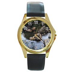 Garden Of The Phoenix Round Gold Metal Watch by Riverwoman