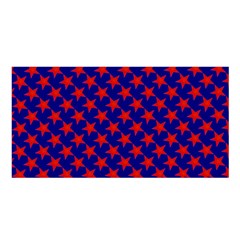 Red Stars Pattern On Blue Satin Shawl by BrightVibesDesign