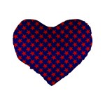 Red Stars Pattern On Blue Standard 16  Premium Flano Heart Shape Cushions Back