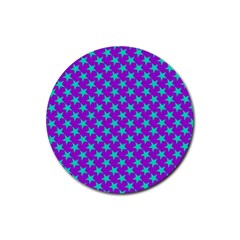 Turquoise Stars Pattern On Purple Rubber Coaster (round)  by BrightVibesDesign