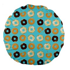 Donuts Pattern With Bites Bright Pastel Blue And Brown Large 18  Premium Round Cushions by genx