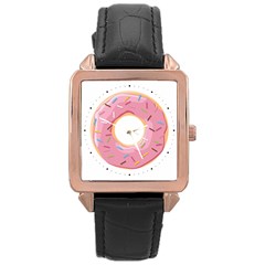 Pink Donut With Rainbow Candies Rose Gold Leather Watch  by genx