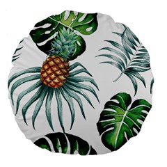 Pineapple Tropical Jungle Giant Green Leaf Watercolor Pattern Large 18  Premium Flano Round Cushions by genx