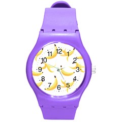 Yellow Banana And Peels Pattern With Polygon Retro Style Round Plastic Sport Watch (m) by genx