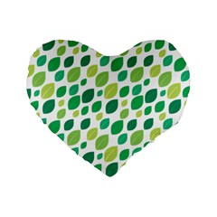 Leaves Green Modern Pattern Naive Retro Leaf Organic Standard 16  Premium Flano Heart Shape Cushions by genx