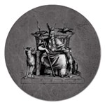 Odin on his Throne with ravens wolf on black stone texture Magnet 5  (Round) Front