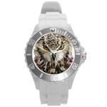 Vector Hand Painted Owl Round Plastic Sport Watch (L) Front