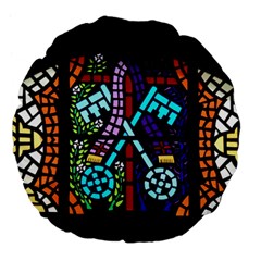 Mosaic Window Rosette Church Glass Large 18  Premium Flano Round Cushions by Pakrebo