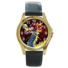 Dragon Lights Main Dragon Round Gold Metal Watch by Riverwoman