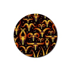 Stylised Horns Black Pattern Rubber Coaster (round)  by HermanTelo
