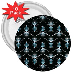 Seamless Pattern Background Black 3  Buttons (10 Pack)  by HermanTelo