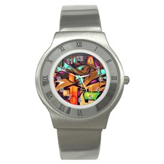 Graffiti Mural Street Art Wall Art Stainless Steel Watch by Pakrebo