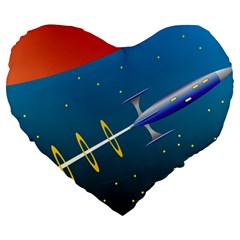 Rocket Spaceship Space Galaxy Large 19  Premium Flano Heart Shape Cushions by HermanTelo