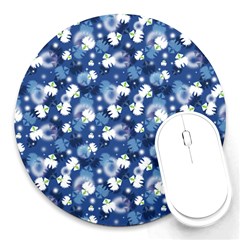 White Flowers Summer Plant Round Mousepads by HermanTelo