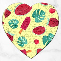Watermelon Leaves Strawberry Jigsaw Puzzle (heart) by Pakrebo