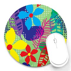 Pattern Leaf Polka Floral Round Mousepads by HermanTelo