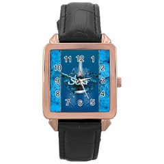 Sport, Surfboard With Water Drops Rose Gold Leather Watch  by FantasyWorld7