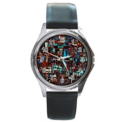 Stained Glass Mosaic Abstract Round Metal Watch by Sapixe