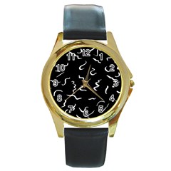 Scribbles Lines Drawing Picture Round Gold Metal Watch by Sapixe