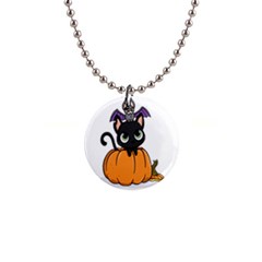 Halloween Cute Cat 1  Button Necklace by Bajindul